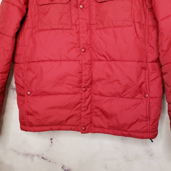 LANDS' END Men's Red Puffer Zipper Up Snap Button Jacket Coat L - Picture 2 of 12
